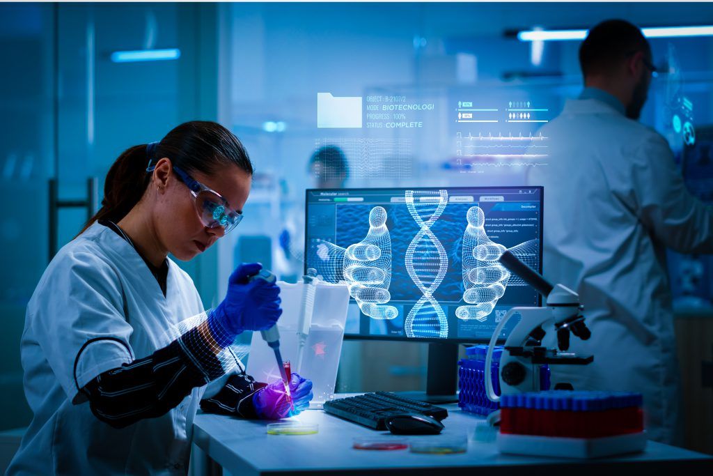 3D rendering of a medical background with DNA strands and virus cells